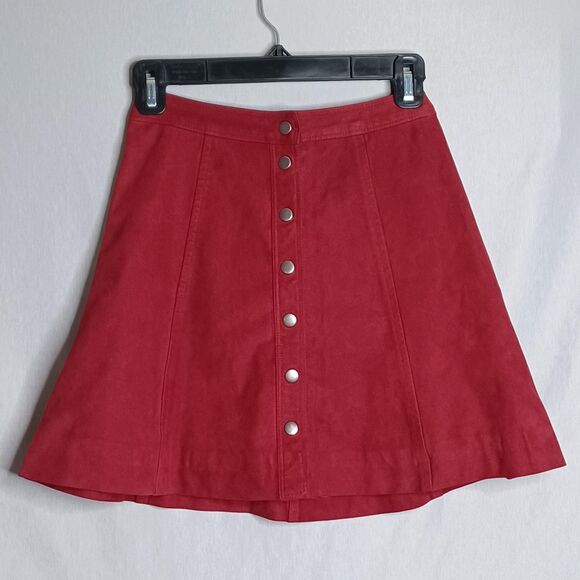 Abercrombie & Fitch Skirt Womens 00 Dark Red Button Front Faux Suede Lined Mini - Picture 1 of 13